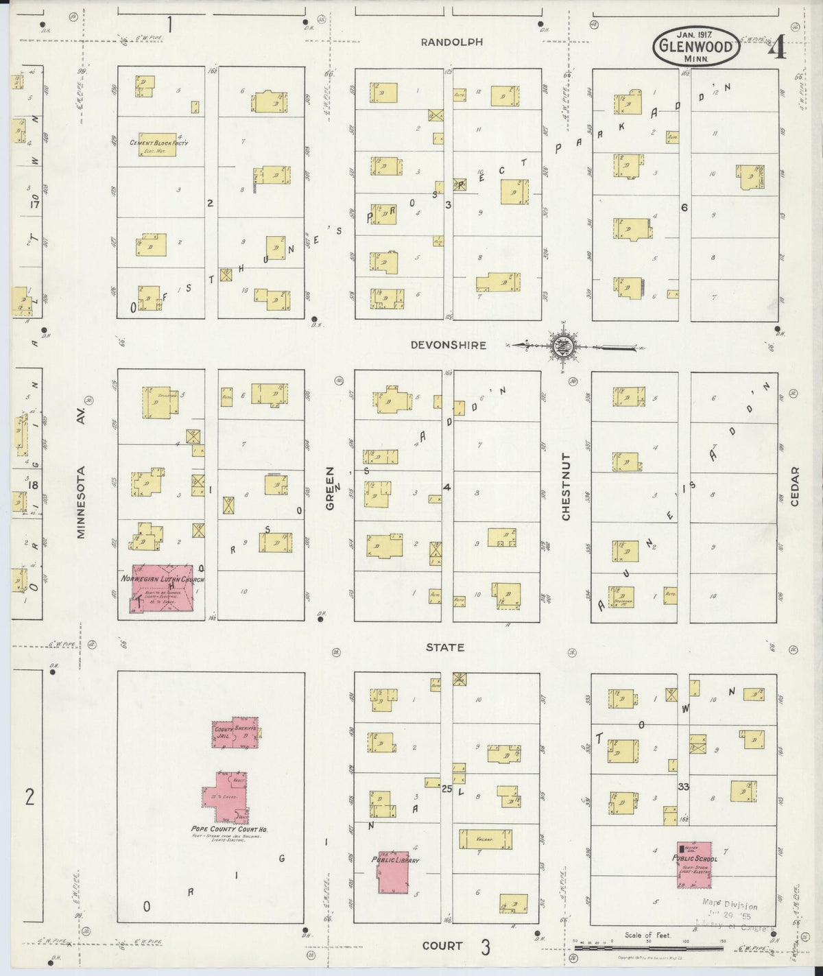 Sanborn Fire Insurance Map from Glenwood, Pope County, Minnesota (1917), Sheet #0004 - Historic Sanborn Fire Insurance Map Print, vintage old map wall art, antique decor, genealogy gift, Minnesota Minnesota map