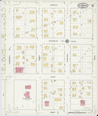 Sanborn Fire Insurance Map from Glenwood, Pope County, Minnesota (1917), Sheet #0004 - Historic Sanborn Fire Insurance Map Print, vintage old map wall art, antique decor, genealogy gift, Minnesota Minnesota map