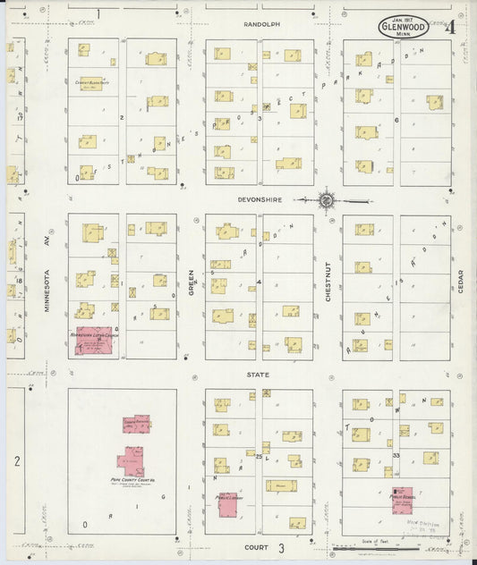 Sanborn Fire Insurance Map from Glenwood, Pope County, Minnesota (1917), Sheet #0004 - Historic Sanborn Fire Insurance Map Print, vintage old map wall art, antique decor, genealogy gift, Minnesota Minnesota map
