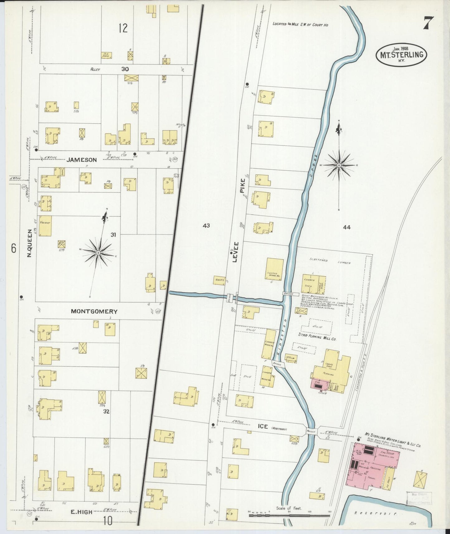 Sanborn Fire Insurance Map from Mount Sterling, Montgomery County, Kentucky (1908), Sheet #0007 - Complete Map Set gallery image, historic Sanborn map, vintage wall art, Kentucky Kentucky