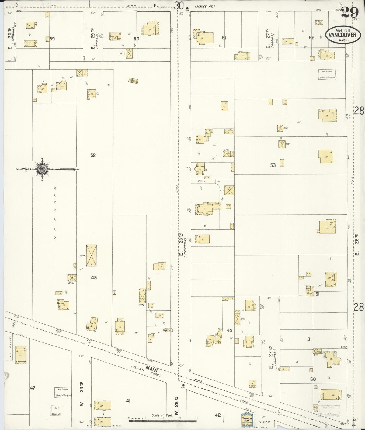 Sanborn Fire Insurance Map from Vancouver, Clark County, Washington (1911), Sheet #0029 - Historic Sanborn Fire Insurance Map Print, vintage old map wall art, antique decor, genealogy gift, Washington Washington map