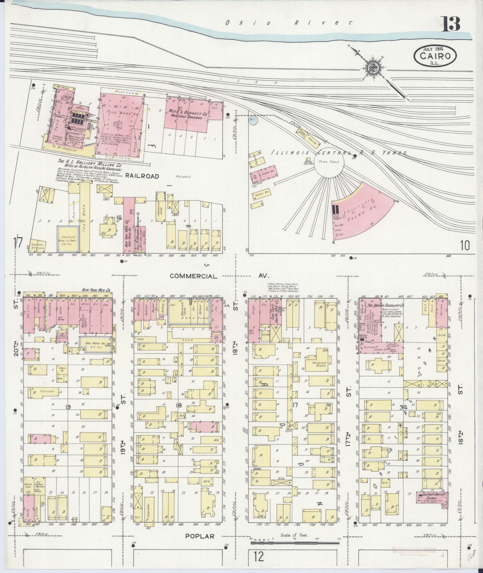 Sanborn Fire Insurance Map from Cairo, Alexander County, Illinois (1914), Sheet #0013 - Complete Map Set gallery image, historic Sanborn map, vintage wall art, Illinois Illinois