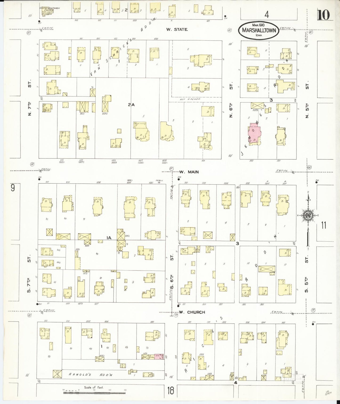 Sanborn Fire Insurance Map from Marshalltown, Marshall County, Iowa (1910), Sheet #0010 - Historic Sanborn Fire Insurance Map Print