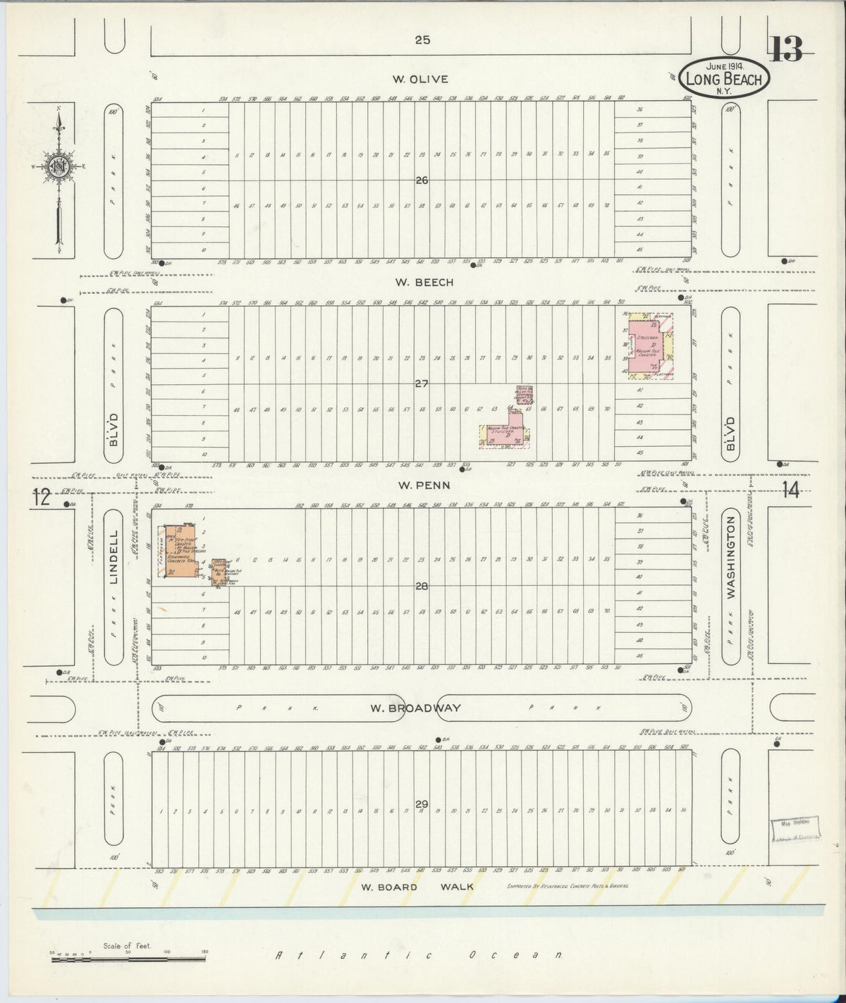Sanborn Fire Insurance Map from Long Beach, Nassau County, New York (1914), Sheet #0013 - Complete Map Set gallery image, historic Sanborn map, vintage wall art, New York New York
