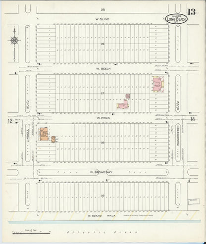Sanborn Fire Insurance Map from Long Beach, Nassau County, New York (1914), Sheet #0013 - Complete Map Set gallery image, historic Sanborn map, vintage wall art, New York New York
