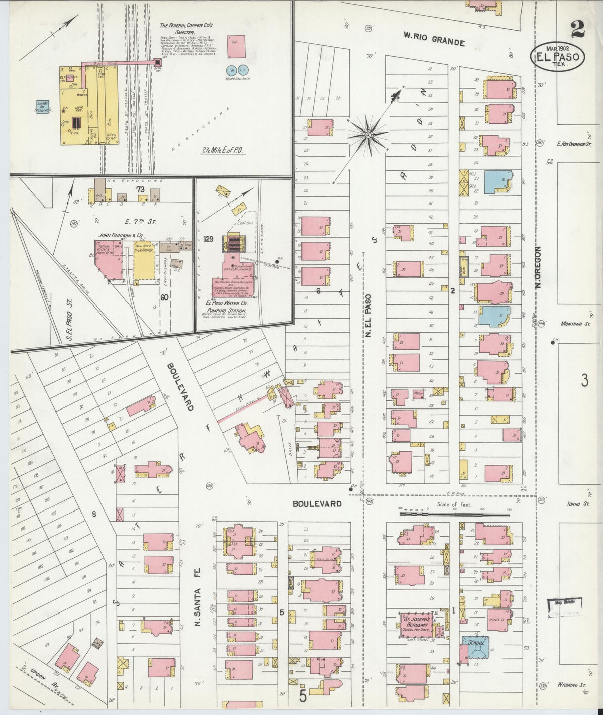 Sanborn Fire Insurance Map from El Paso, El Paso County, Texas (1902), Sheet #0002 - Historic Sanborn Fire Insurance Map Print, vintage old map wall art, antique decor, genealogy gift, Texas Texas map