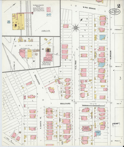 Sanborn Fire Insurance Map from El Paso, El Paso County, Texas (1902), Sheet #0002 - Historic Sanborn Fire Insurance Map Print, vintage old map wall art, antique decor, genealogy gift, Texas Texas map