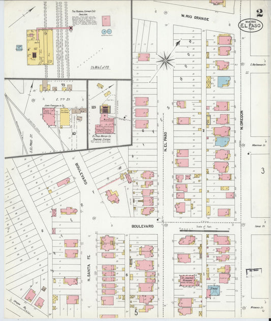 Sanborn Fire Insurance Map from El Paso, El Paso County, Texas (1902), Sheet #0002 - Historic Sanborn Fire Insurance Map Print, vintage old map wall art, antique decor, genealogy gift, Texas Texas map