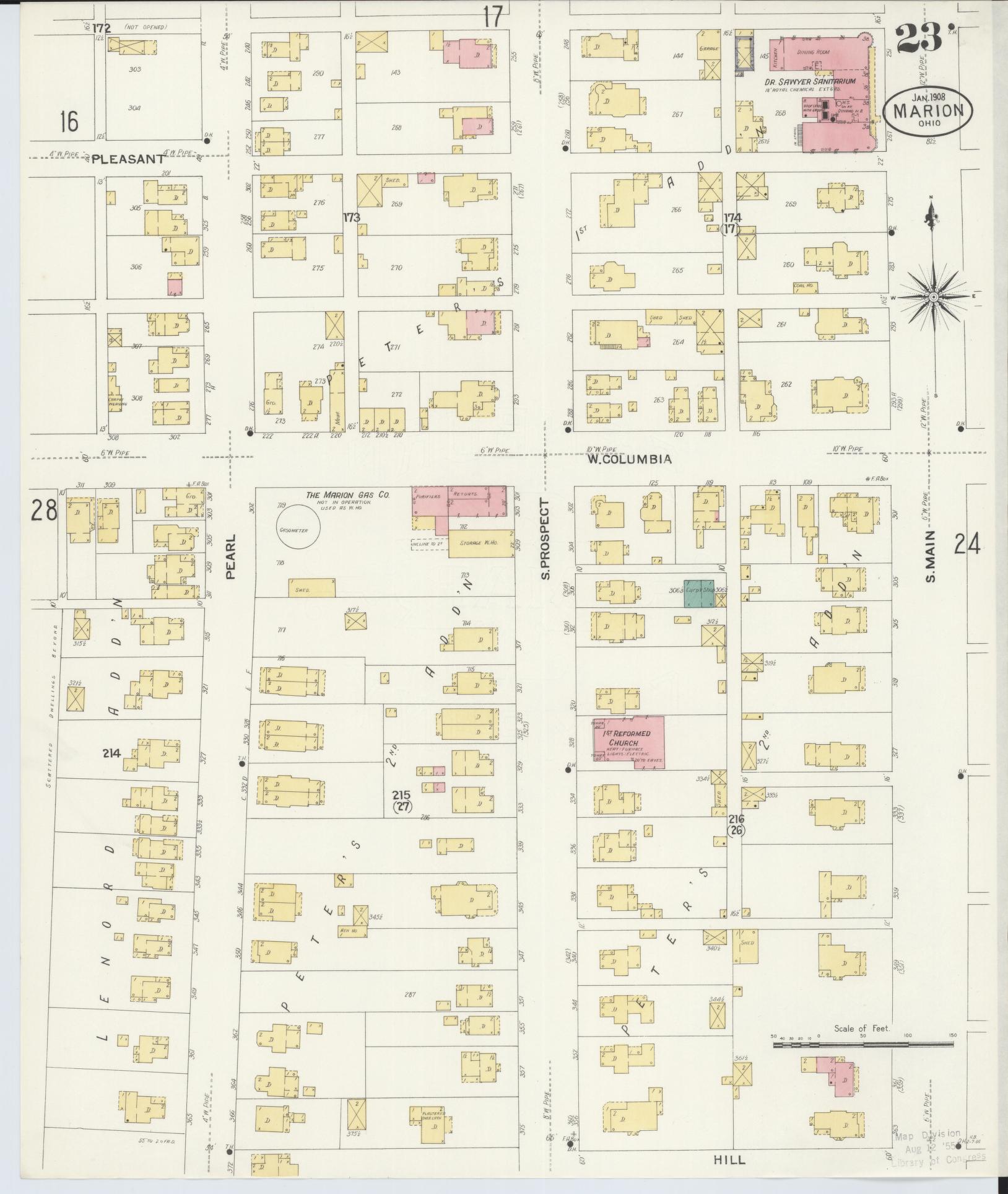 Sanborn Fire Insurance Map from Marion, Marion County, Ohio (1908), Sheet #0023 - Complete Map Set gallery image, historic Sanborn map, vintage wall art, Ohio Ohio