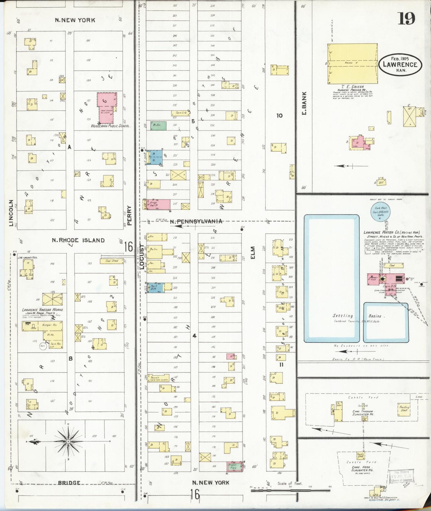 Sanborn Fire Insurance Map from Lawrence, Douglas County, Kansas (1905), Sheet #0019 - Complete Map Set gallery image, historic Sanborn map, vintage wall art, Kansas Kansas
