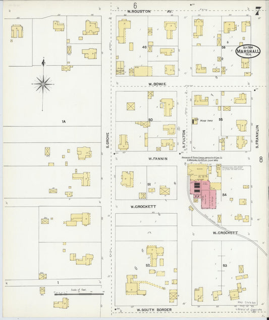 Sanborn Fire Insurance Map from Marshall, Harrison County, Texas (1904), Sheet #0007 - Historic Sanborn Fire Insurance Map Print, vintage old map wall art, antique decor, genealogy gift, Texas Texas map