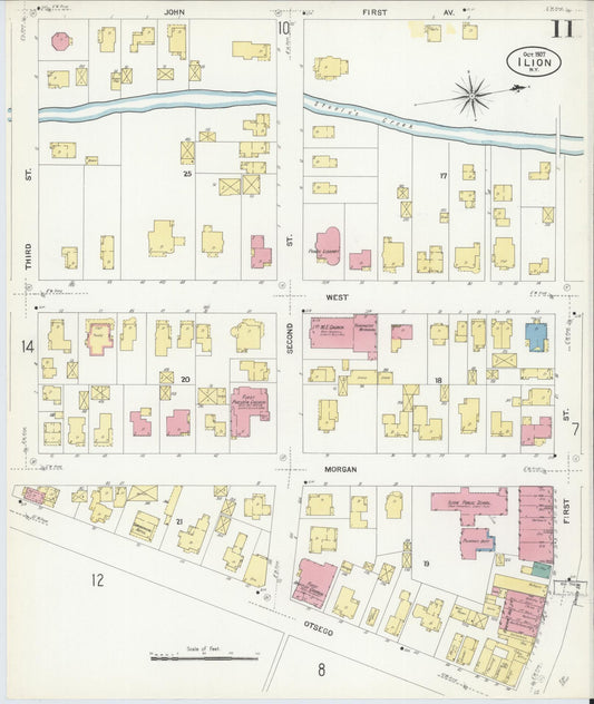 Sanborn Fire Insurance Map from Ilion, Herkimer County, New York (1907), Sheet #0011 - Historic Sanborn Fire Insurance Map Print, vintage old map wall art, antique decor, genealogy gift, New York New York map