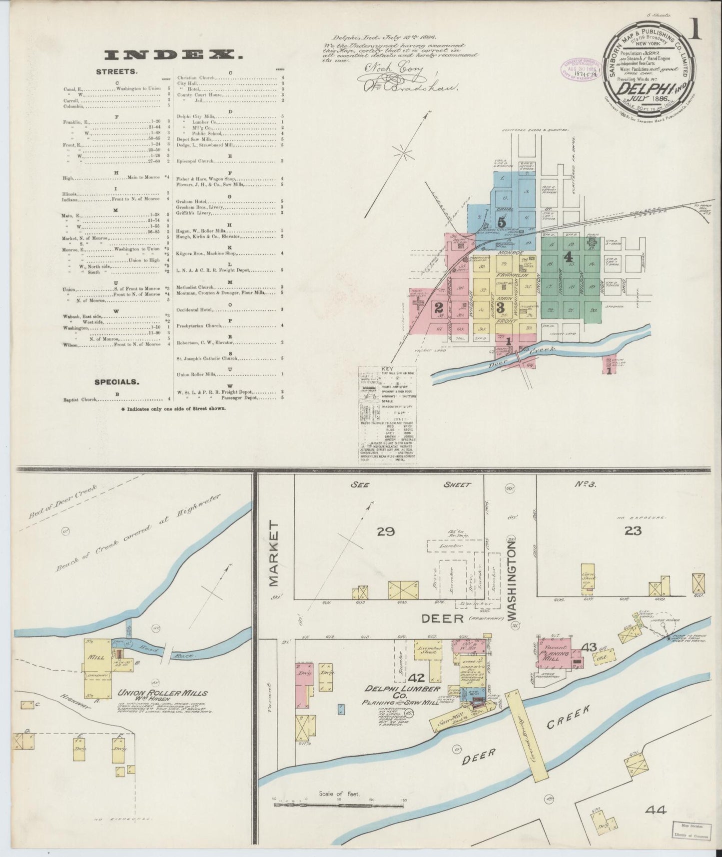 Sanborn Fire Insurance Map from Delphi, Carroll County, Indiana (1886), Sheet #0001 - Historic Sanborn Fire Insurance Map Print, vintage old map wall art, antique decor, genealogy gift, Indiana Indiana map