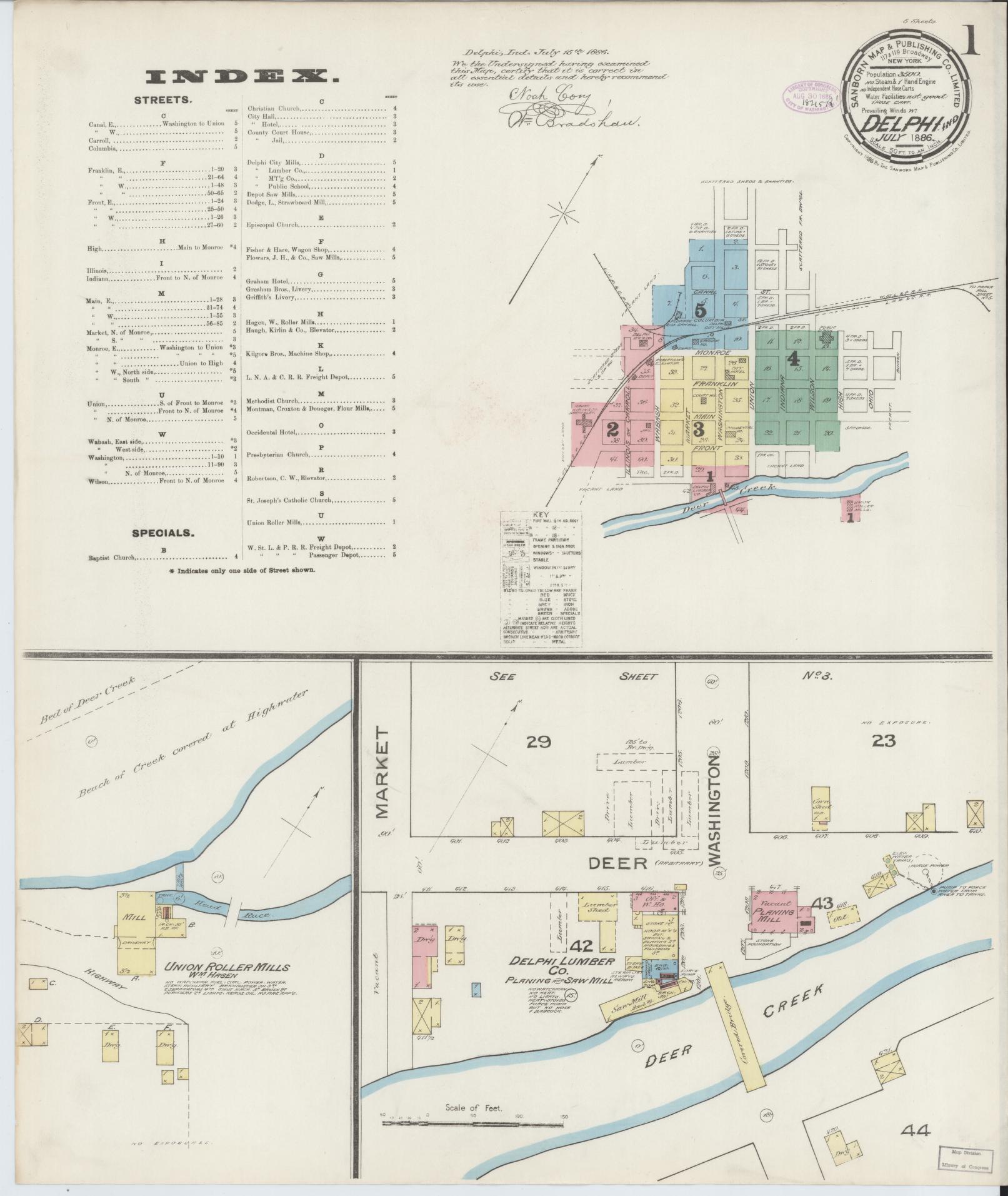 Sanborn Fire Insurance Map from Delphi, Carroll County, Indiana (1886), Sheet #0001 - Historic Sanborn Fire Insurance Map Print, vintage old map wall art, antique decor, genealogy gift, Indiana Indiana map