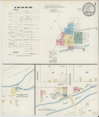 Sanborn Fire Insurance Map from Delphi, Carroll County, Indiana (1886), Sheet #0001 - Historic Sanborn Fire Insurance Map Print, vintage old map wall art, antique decor, genealogy gift, Indiana Indiana map