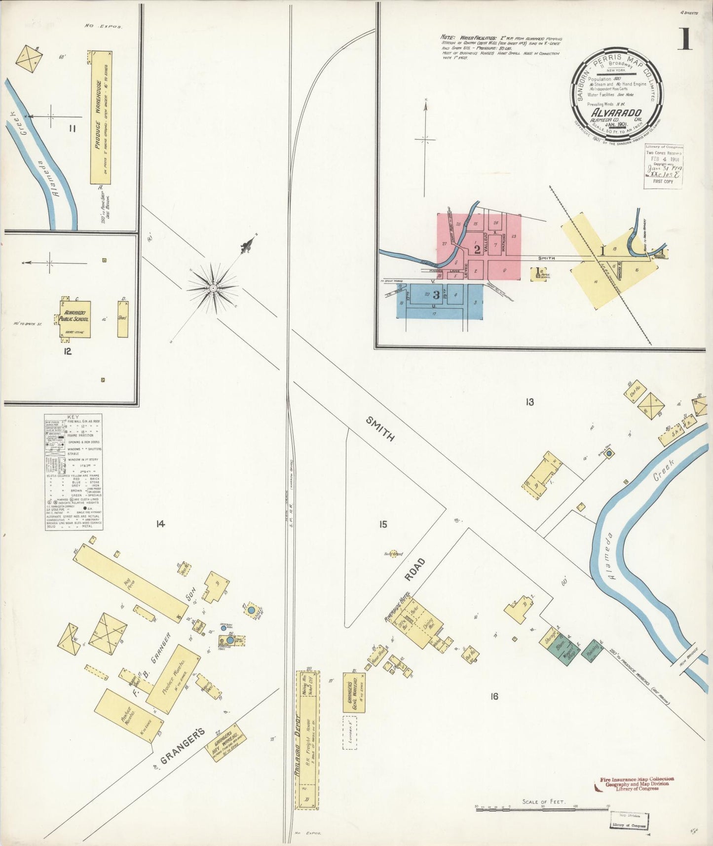 Sanborn Fire Insurance Map from Alvarado, Alameda County, California (1901), Sheet #0001 - Historic Sanborn Fire Insurance Map Print, vintage old map wall art, antique decor, genealogy gift, California California map