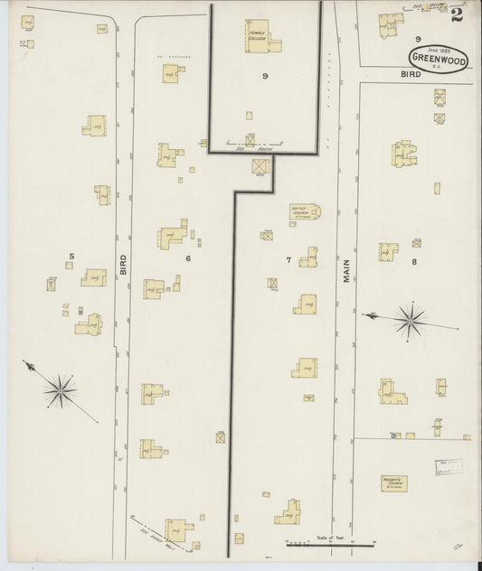 Sanborn Fire Insurance Map from Greenwood, Greenwood County, South Carolina (1889), Sheet #0002 - Historic Sanborn Fire Insurance Map Print, vintage old map wall art, antique decor, genealogy gift, South Carolina South Carolina map