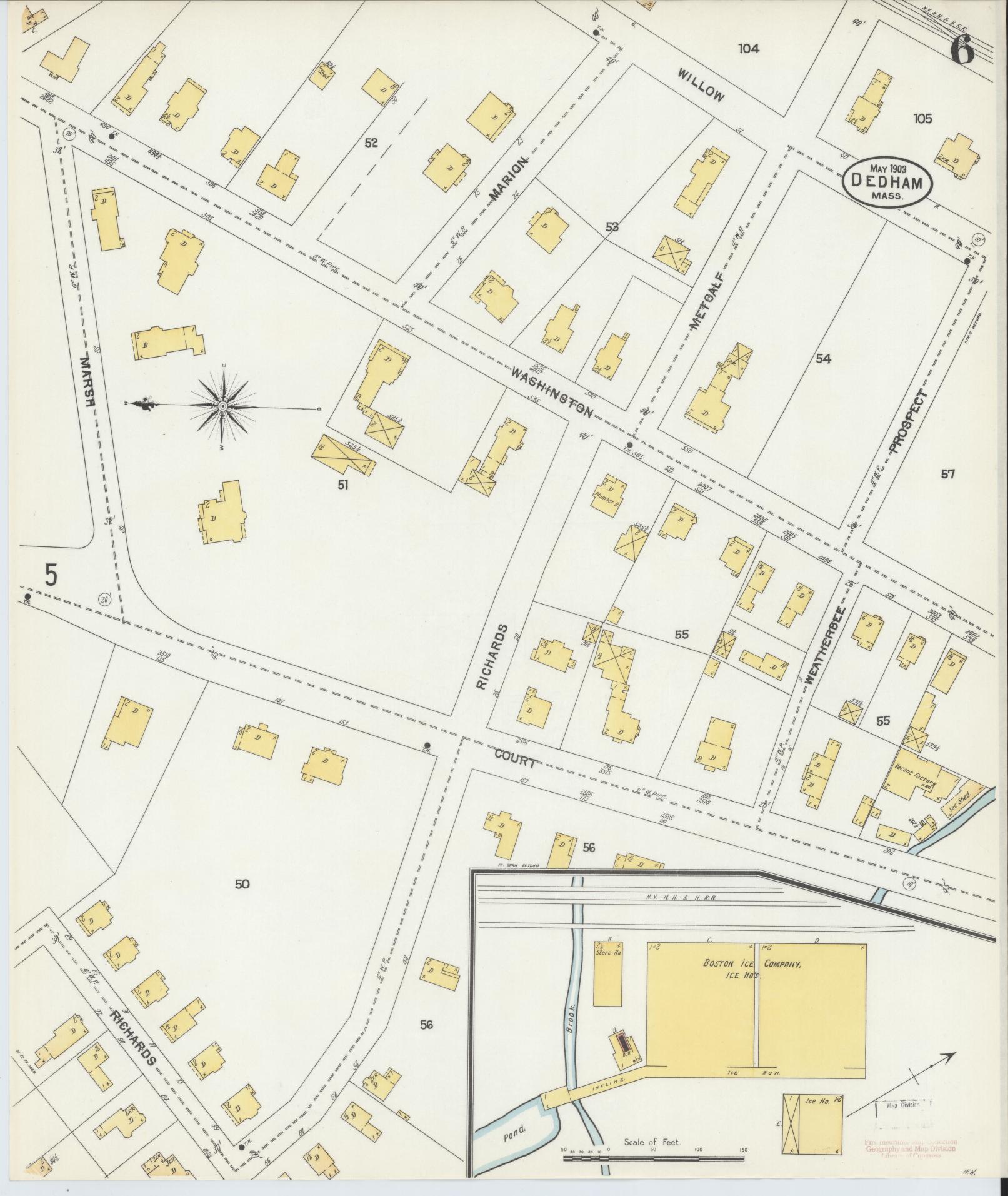 Sanborn Fire Insurance Map from Dedham, Norfolk County, Massachusetts (1903), Sheet #0006 - Complete Map Set gallery image, historic Sanborn map, vintage wall art, Massachusetts Massachusetts