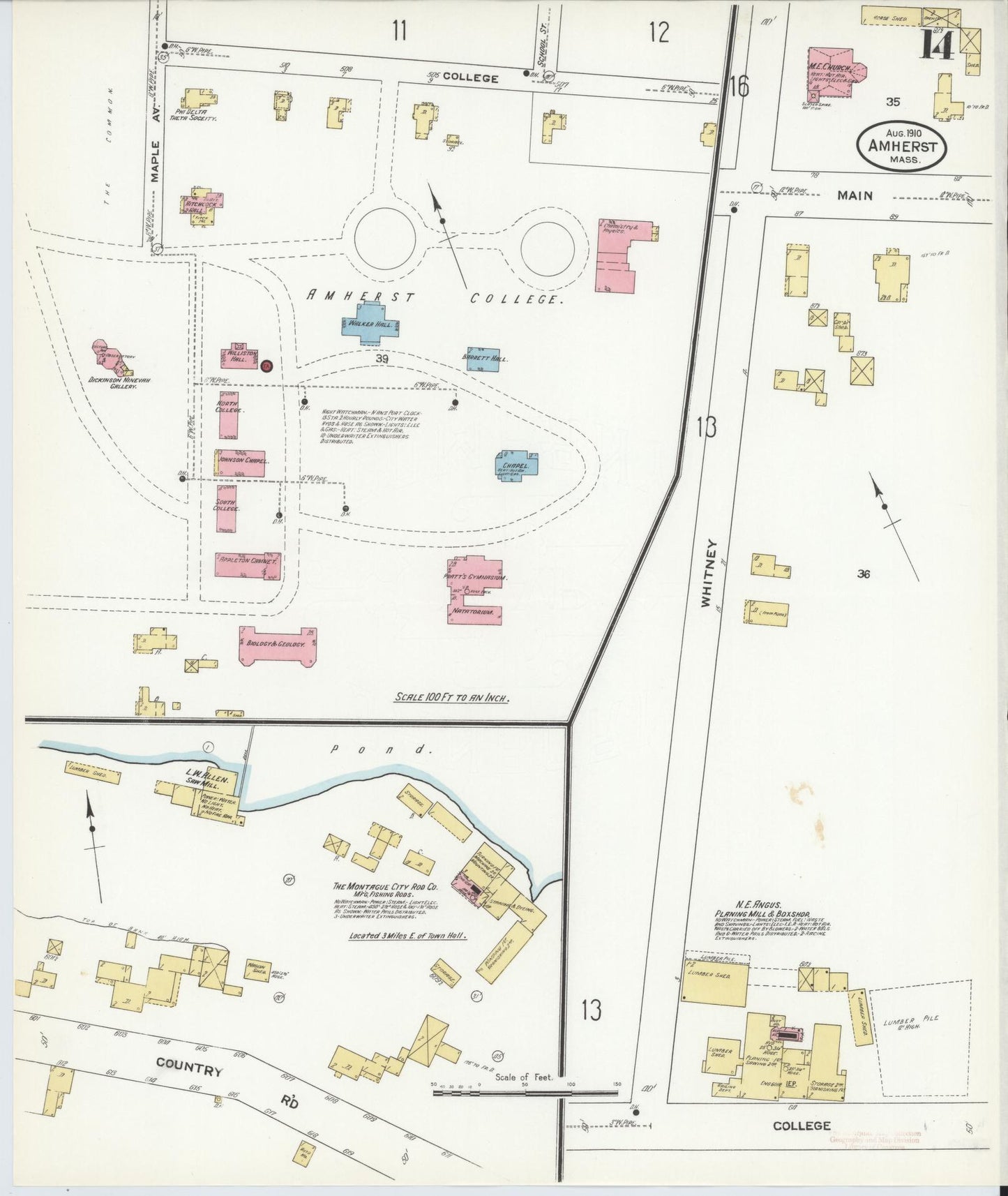 Sanborn Fire Insurance Map from Amherst, Hampshire County, Massachusetts (1910), Sheet #0014 - Complete Map Set gallery image, historic Sanborn map, vintage wall art, Massachusetts Massachusetts