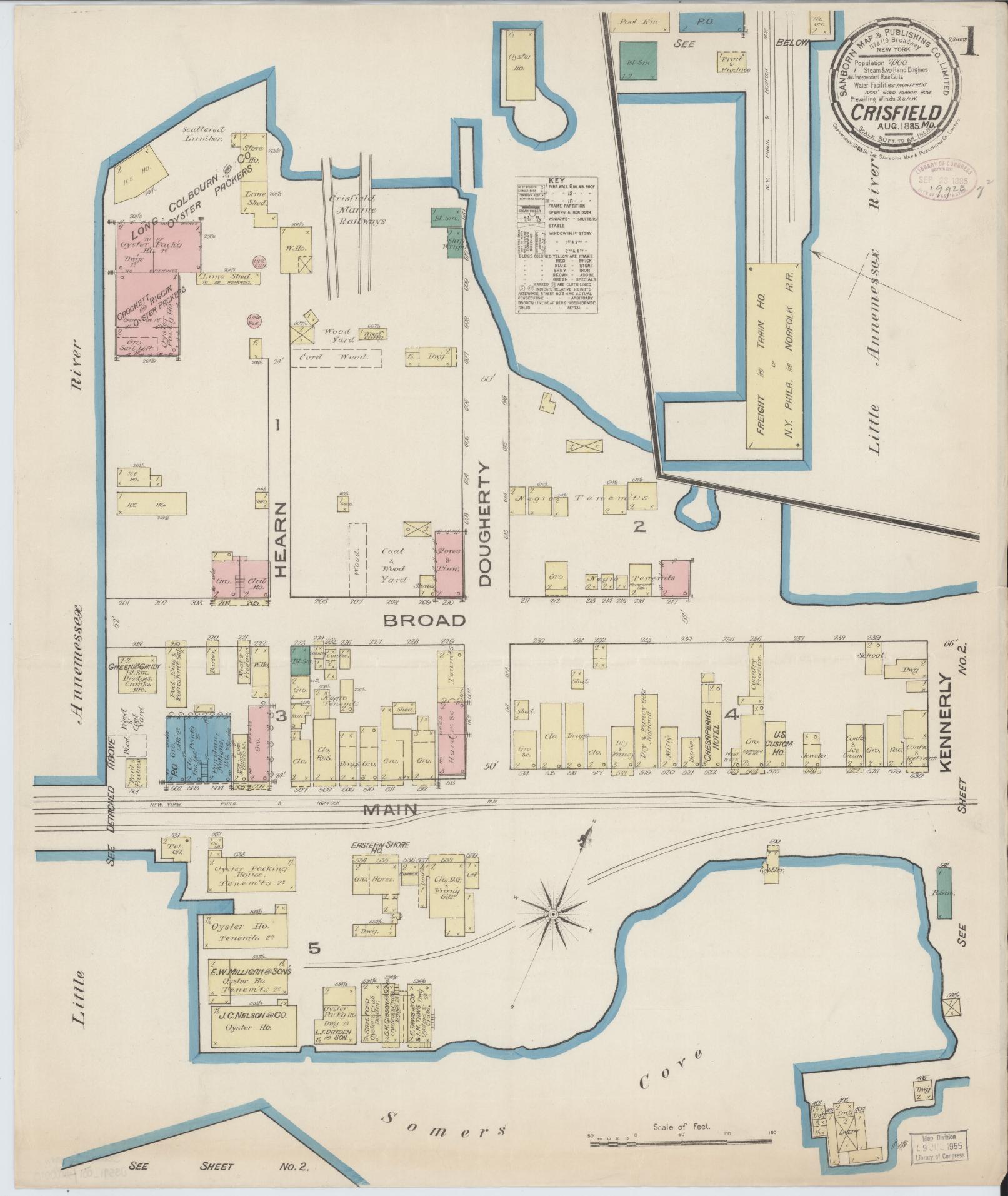 Sanborn Fire Insurance Map from Crisfield, Somerset County, Maryland (1885), Sheet #0001 - Complete Map Set gallery image, historic Sanborn map, vintage wall art, Maryland Maryland