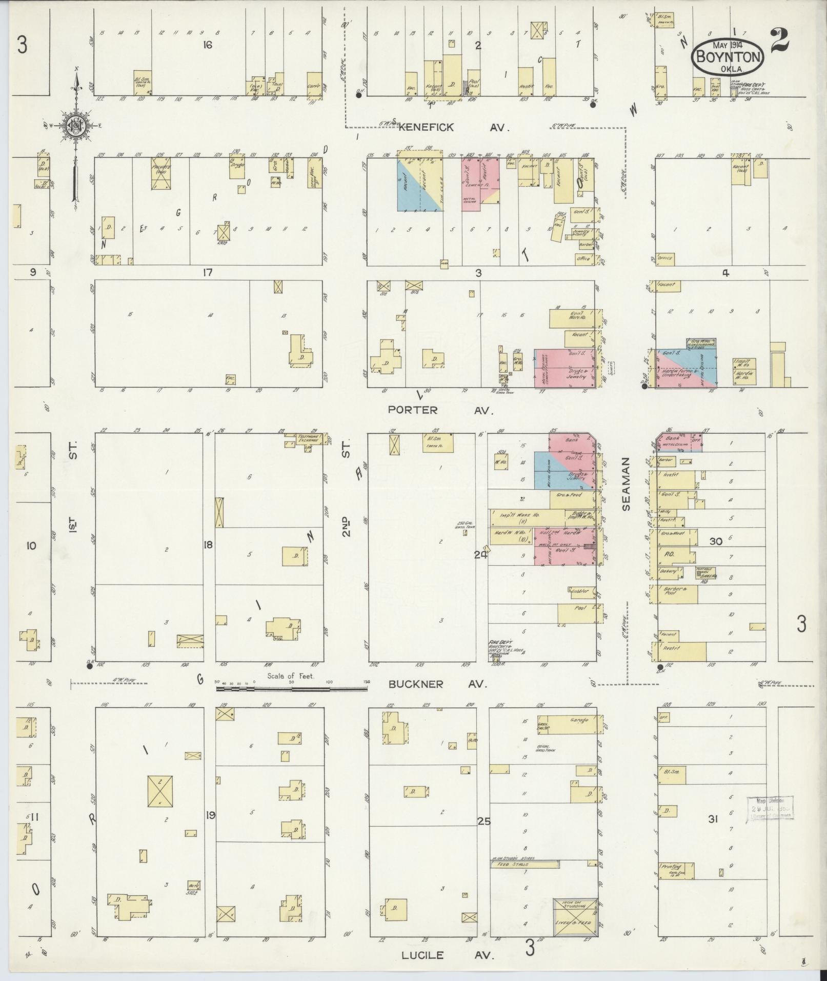 Sanborn Fire Insurance Map from Boynton, Muskogee County, Oklahoma (1914), Sheet #0002 - Historic Sanborn Fire Insurance Map Print, vintage old map wall art, antique decor, genealogy gift, Oklahoma Oklahoma map