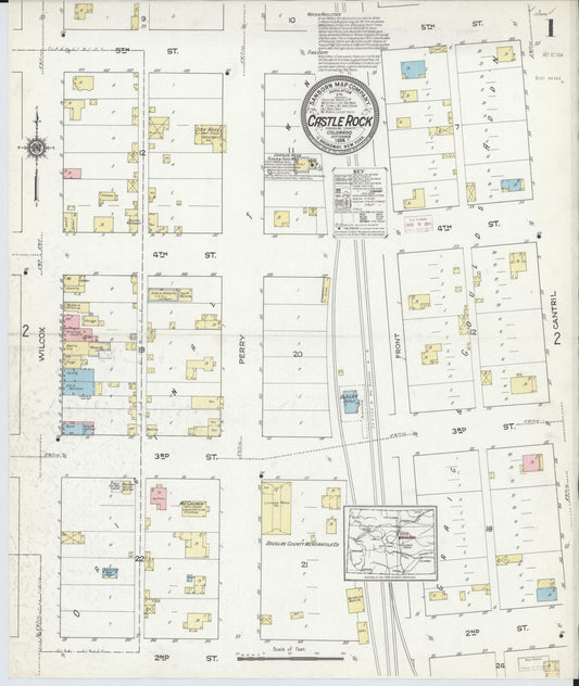 Sanborn Fire Insurance Map from Castle Rock, Douglas County, Colorado (1914), Sheet #0001 - Historic Sanborn Fire Insurance Map Print, vintage old map wall art, antique decor, genealogy gift, Colorado Colorado map
