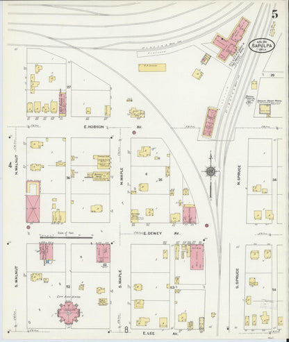Sanborn Fire Insurance Map from Sapulpa, Creek County, Oklahoma (1911), Sheet #0005 - Complete Map Set gallery image, historic Sanborn map, vintage wall art, Oklahoma Oklahoma