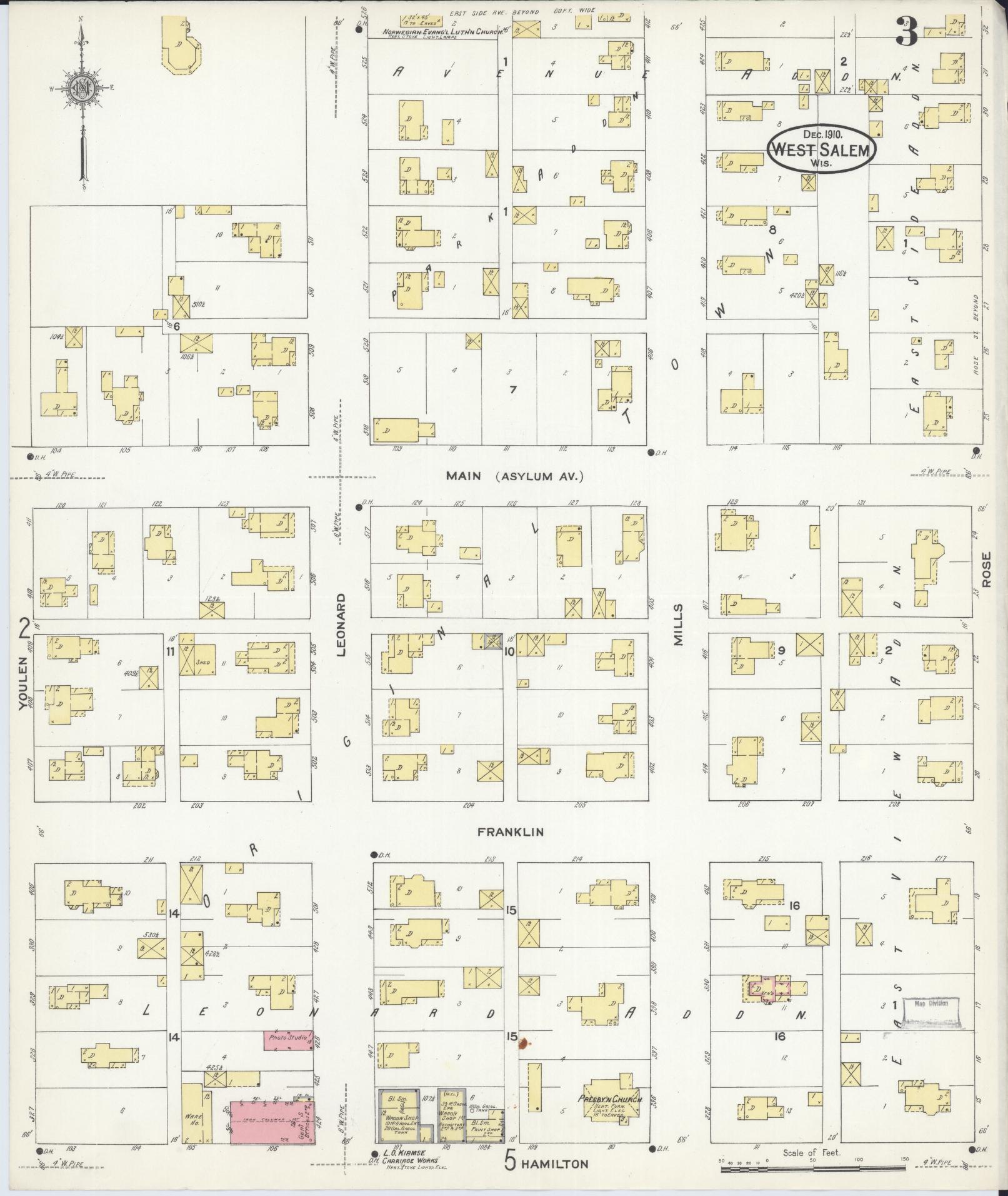 Sanborn Fire Insurance Map from West Salem, La Crosse County, Wisconsin (1910), Sheet #0003 - Complete Map Set gallery image, historic Sanborn map, vintage wall art, Wisconsin Wisconsin