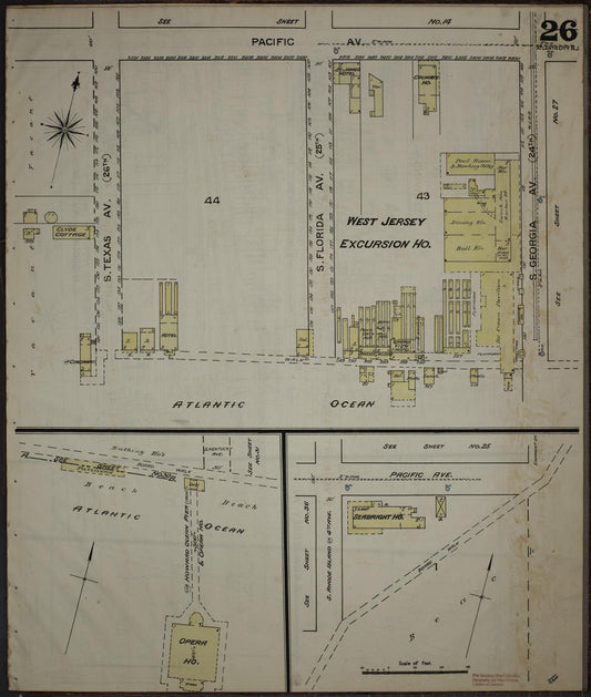 Sanborn Fire Insurance Map from Atlantic City, Atlantic County, New Jersey (1886), Sheet #0026 - Historic Sanborn Fire Insurance Map Print, vintage old map wall art, antique decor, genealogy gift, New Jersey New Jersey map