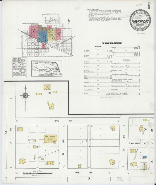 Sanborn Fire Insurance Map from Davenport, Thayer County, Nebraska (1921), Sheet #0001 - Complete Map Set gallery image, historic Sanborn map, vintage wall art, Nebraska Nebraska
