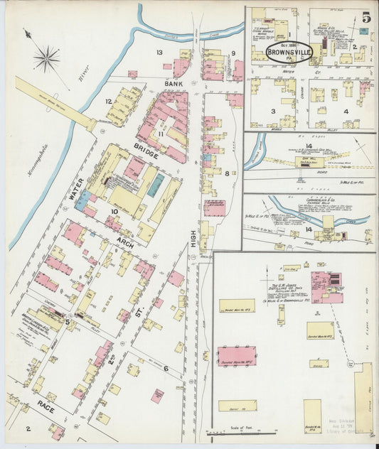 Sanborn Fire Insurance Map from Brownsville, Fayette County, Pennsylvania (1891), Sheet #0005 - Historic Sanborn Fire Insurance Map Print, vintage old map wall art, antique decor, genealogy gift, Pennsylvania Pennsylvania map