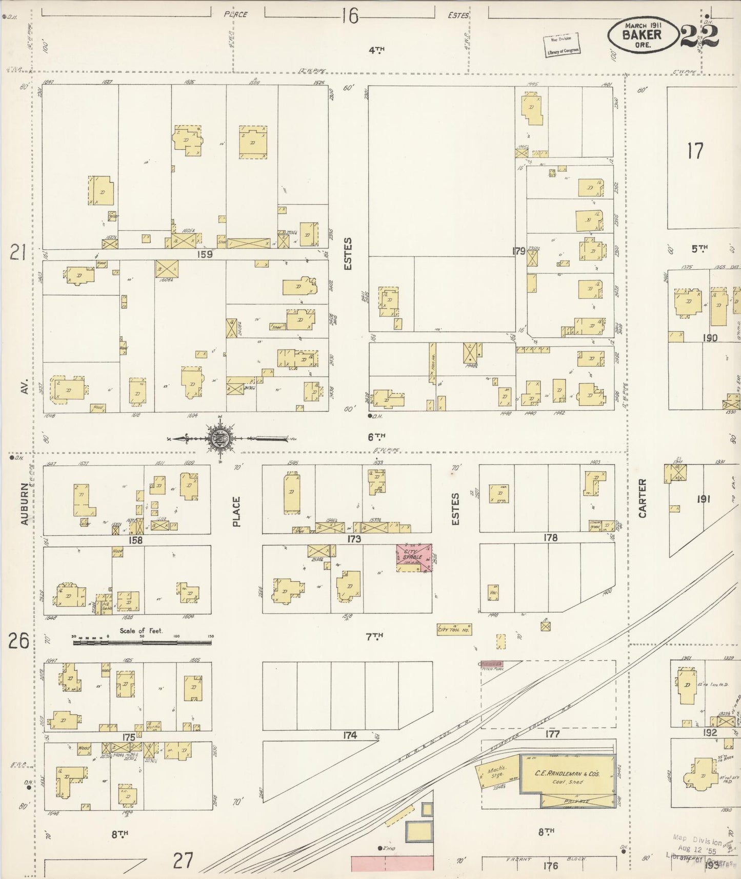 Sanborn Fire Insurance Map from Baker, Baker County, Oregon (1911), Sheet #0022 - Complete Map Set gallery image, historic Sanborn map, vintage wall art, Oregon Oregon