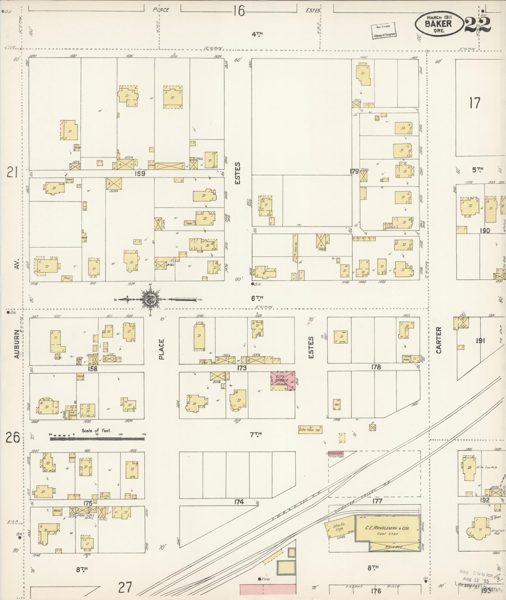 Sanborn Fire Insurance Map from Baker, Baker County, Oregon (1911), Sheet #0022 - Complete Map Set gallery image, historic Sanborn map, vintage wall art, Oregon Oregon