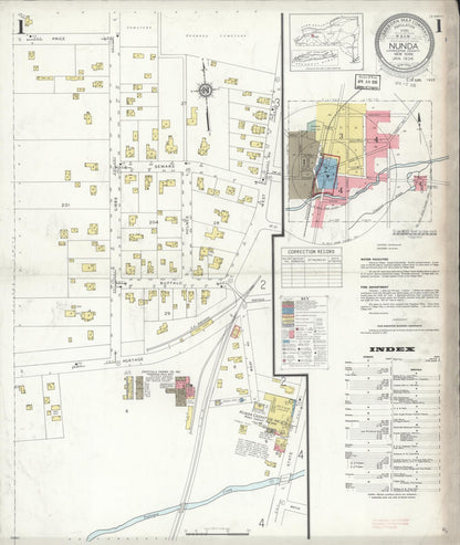 Sanborn Fire Insurance Map from Nunda, Livingston County, New York (1936), Sheet #0001 - Historic Sanborn Fire Insurance Map Print, vintage old map wall art, antique decor, genealogy gift, New York New York map