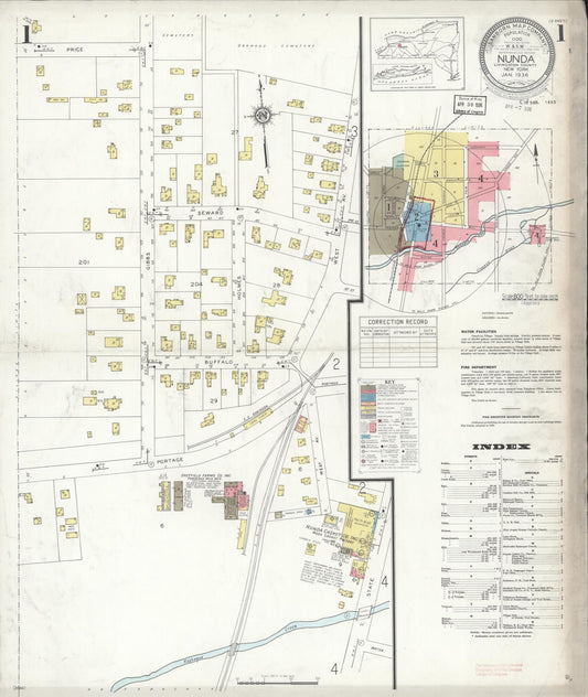 Sanborn Fire Insurance Map from Nunda, Livingston County, New York (1936), Sheet #0001 - Historic Sanborn Fire Insurance Map Print, vintage old map wall art, antique decor, genealogy gift, New York New York map