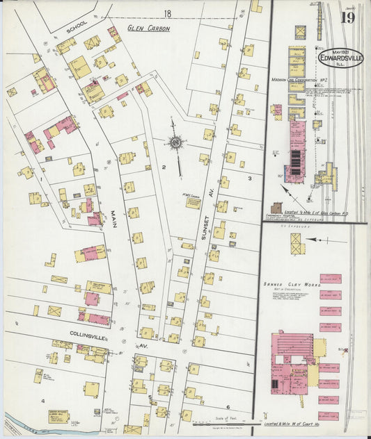 Sanborn Fire Insurance Map from Edwardsville, Madison County, Illinois (1921), Sheet #0019 - Historic Sanborn Fire Insurance Map Print, vintage old map wall art, antique decor, genealogy gift, Illinois Illinois map