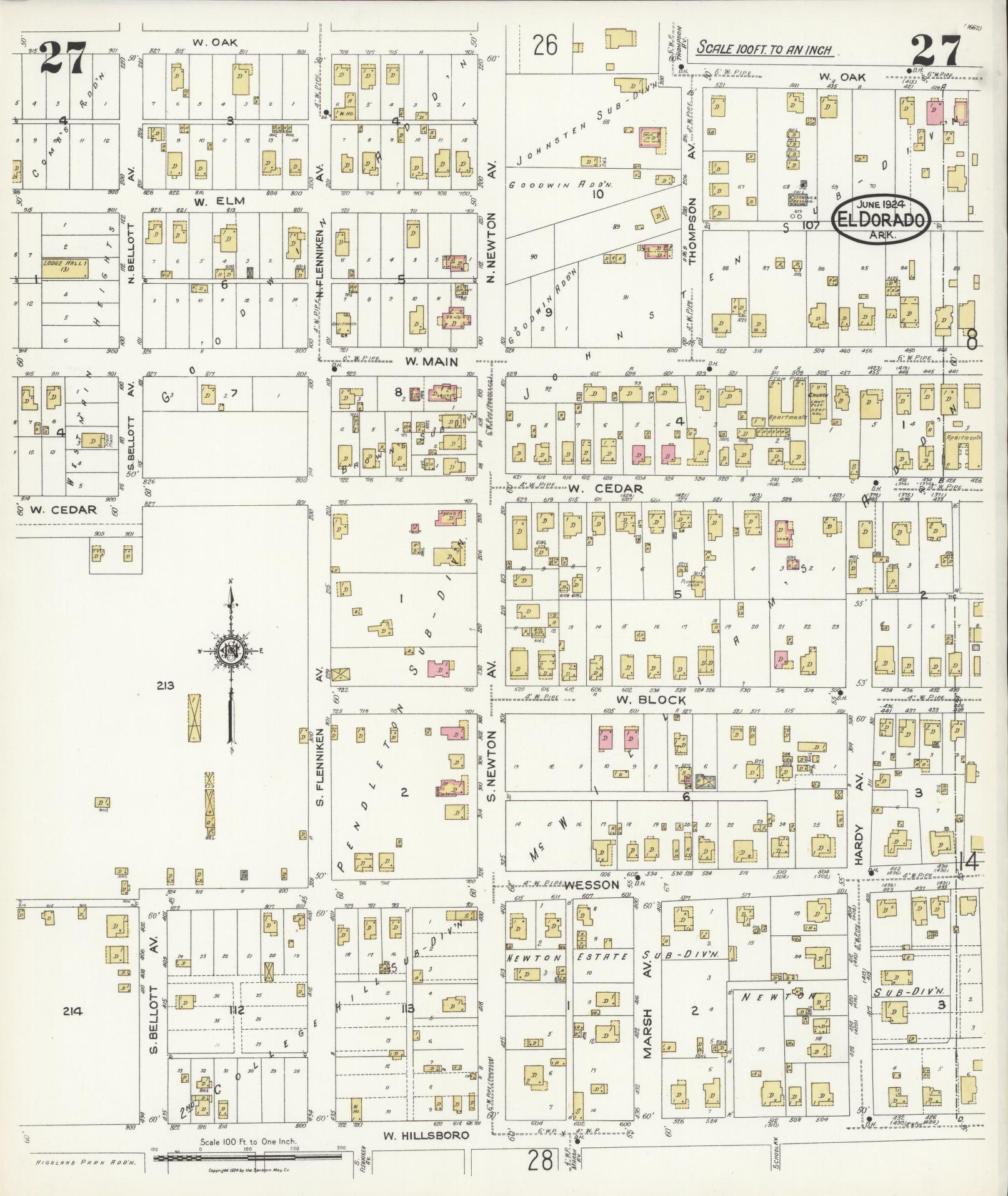Sanborn Fire Insurance Map from El Dorado, Union County, Arkansas (1924), Sheet #0027 - Complete Map Set gallery image, historic Sanborn map, vintage wall art, Arkansas Arkansas