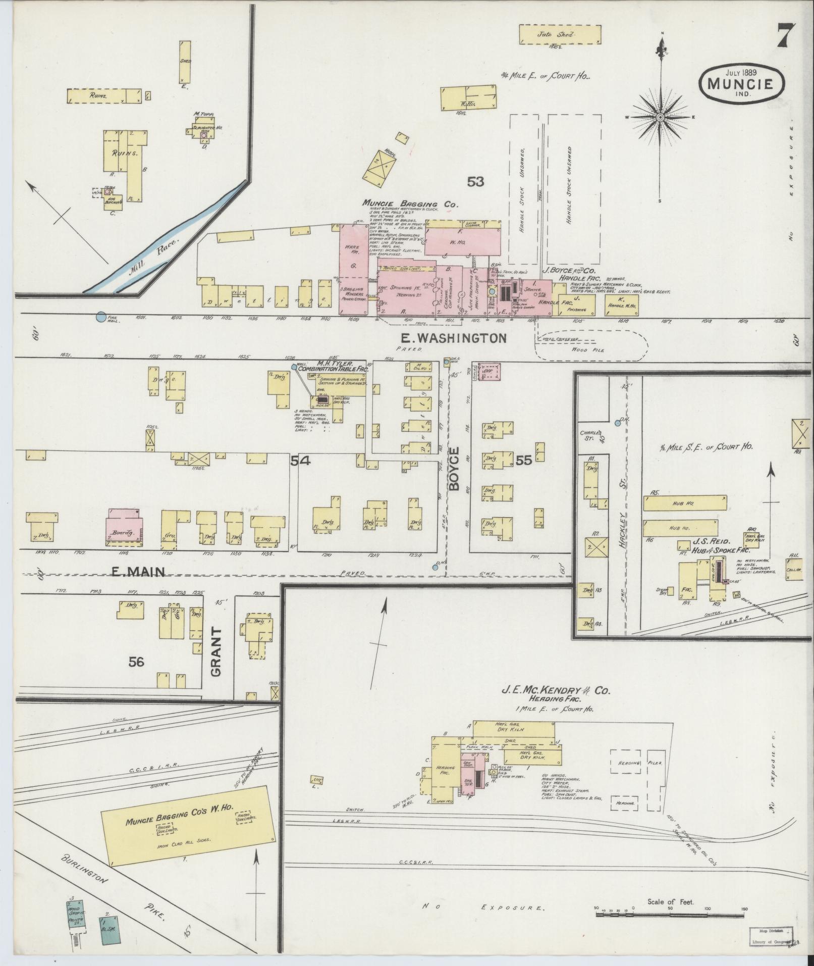 Sanborn Fire Insurance Map from Muncie, Delaware County, Indiana (1889), Sheet #0007 - Historic Sanborn Fire Insurance Map Print, vintage old map wall art, antique decor, genealogy gift, Indiana Indiana map