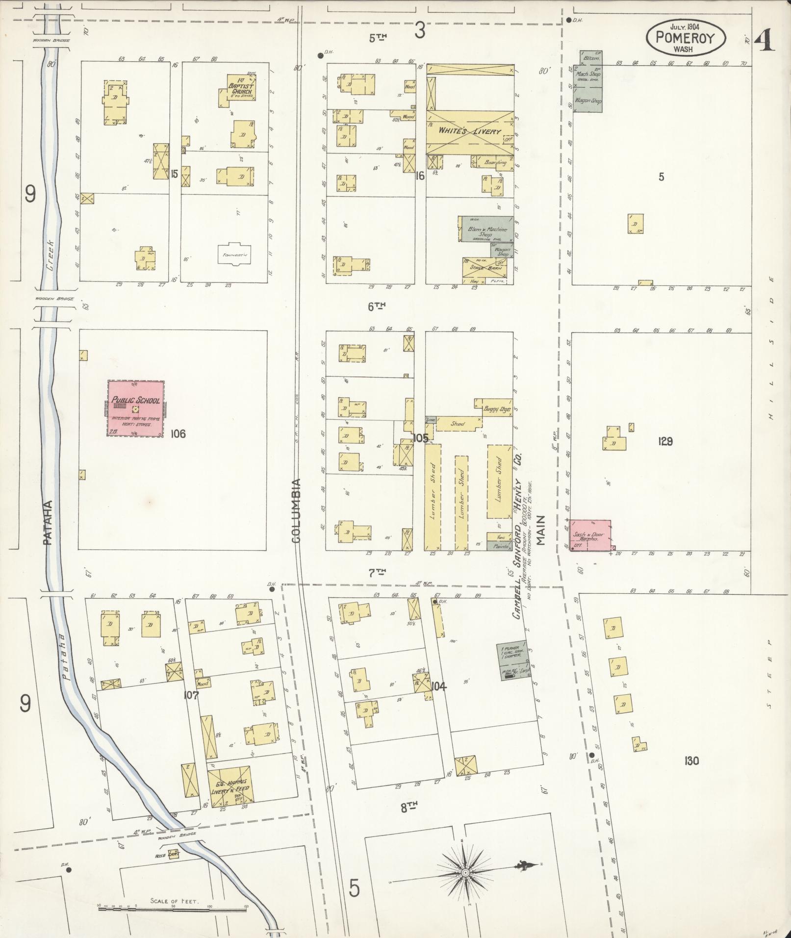 Sanborn Fire Insurance Map from Pomeroy, Garfield County, Washington (1904), Sheet #0004 - Complete Map Set gallery image, historic Sanborn map, vintage wall art, Washington Washington