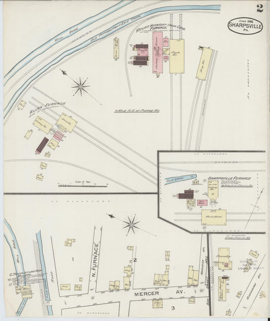 Sanborn Fire Insurance Map from Sharpsville, Mercer County, Pennsylvania (1886), Sheet #0002 - Historic Sanborn Fire Insurance Map Print, vintage old map wall art, antique decor, genealogy gift, Pennsylvania Pennsylvania map