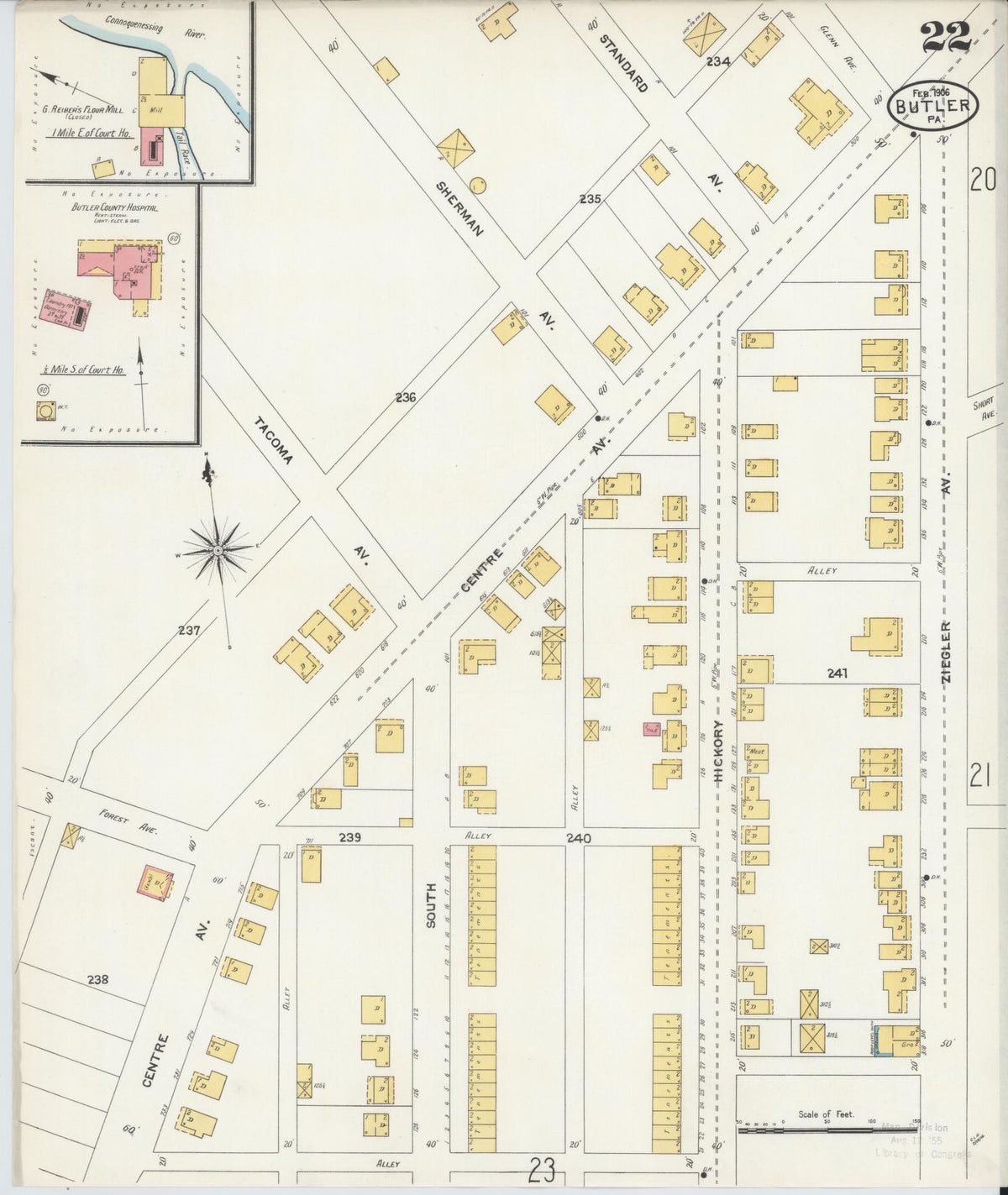 Sanborn Fire Insurance Map from Butler, Butler County, Pennsylvania (1906), Sheet #0022 - Complete Map Set gallery image, historic Sanborn map, vintage wall art, Pennsylvania Pennsylvania