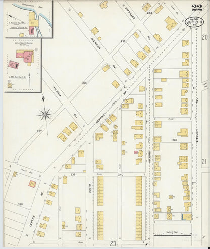 Sanborn Fire Insurance Map from Butler, Butler County, Pennsylvania (1906), Sheet #0022 - Complete Map Set gallery image, historic Sanborn map, vintage wall art, Pennsylvania Pennsylvania