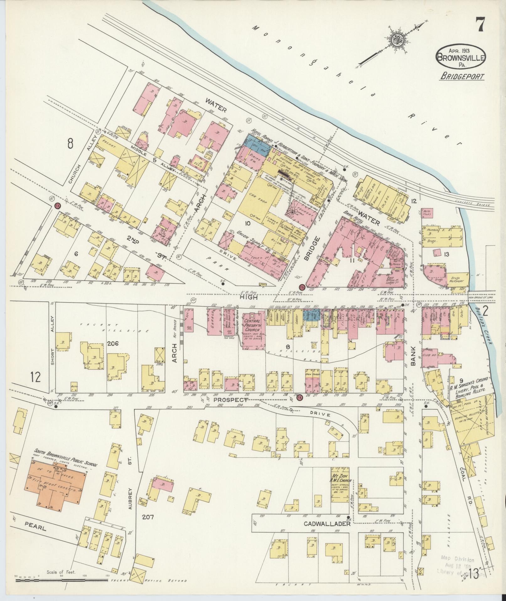 Sanborn Fire Insurance Map from Brownsville, Fayette County, Pennsylvania (1913), Sheet #0007 - Historic Sanborn Fire Insurance Map Print, vintage old map wall art, antique decor, genealogy gift, Pennsylvania Pennsylvania map