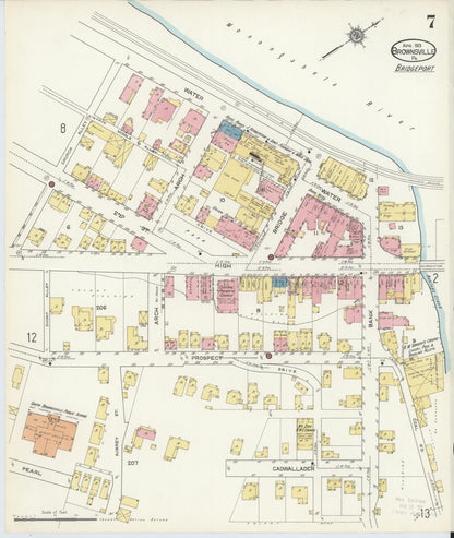 Sanborn Fire Insurance Map from Brownsville, Fayette County, Pennsylvania (1913), Sheet #0007 - Historic Sanborn Fire Insurance Map Print, vintage old map wall art, antique decor, genealogy gift, Pennsylvania Pennsylvania map
