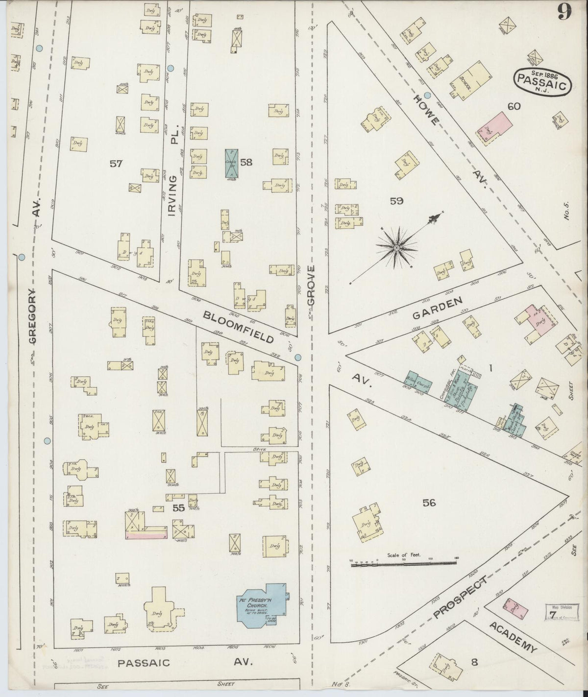 Sanborn Fire Insurance Map from Passaic, Passaic County, New Jersey (1886), Sheet #0008 - Complete Map Set gallery image, historic Sanborn map, vintage wall art, New Jersey New Jersey