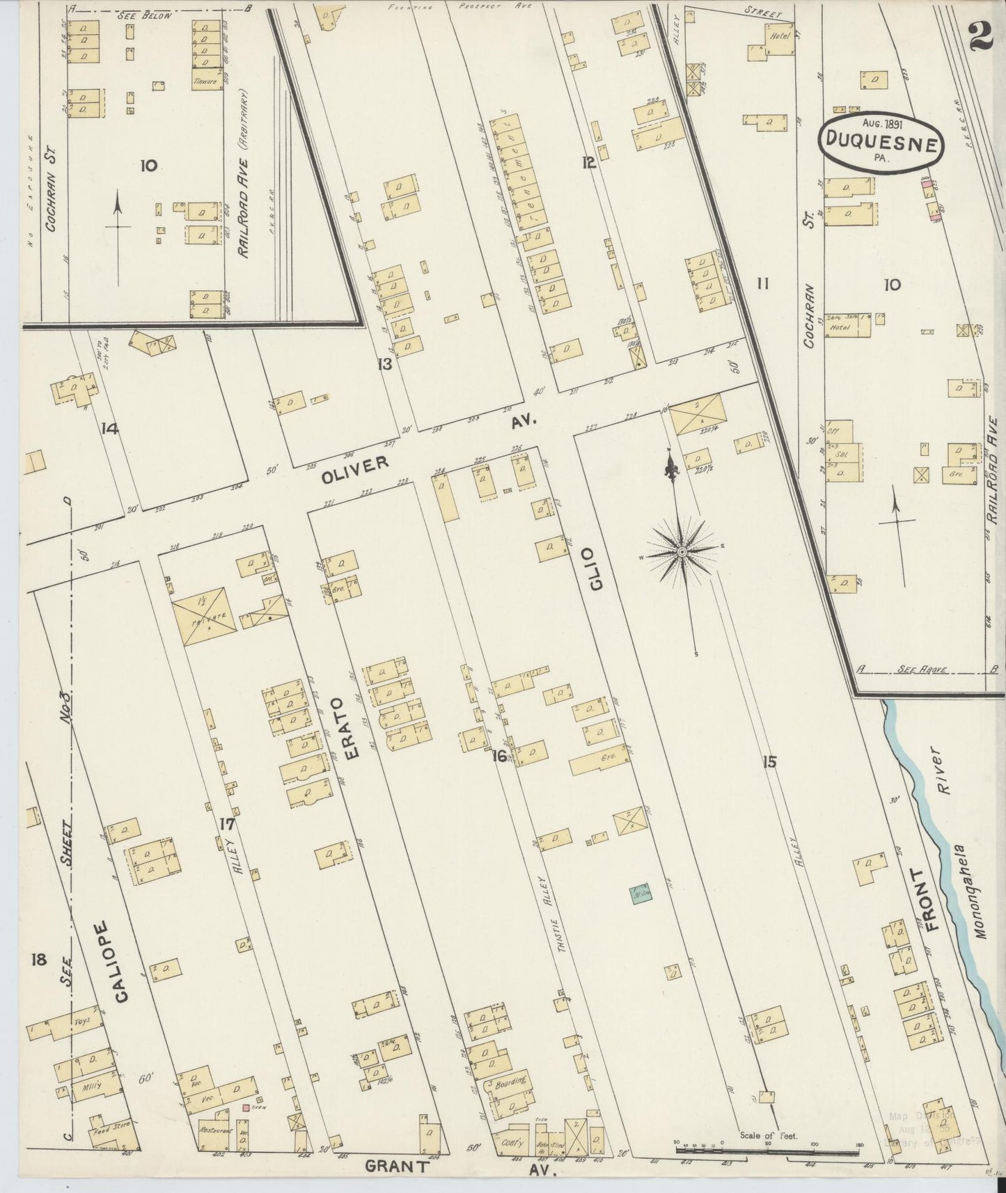 Sanborn Fire Insurance Map from Duquesne, Allegheny County, Pennsylvania (1891), Sheet #0002 - Historic Sanborn Fire Insurance Map Print, vintage old map wall art, antique decor, genealogy gift, Pennsylvania Pennsylvania map