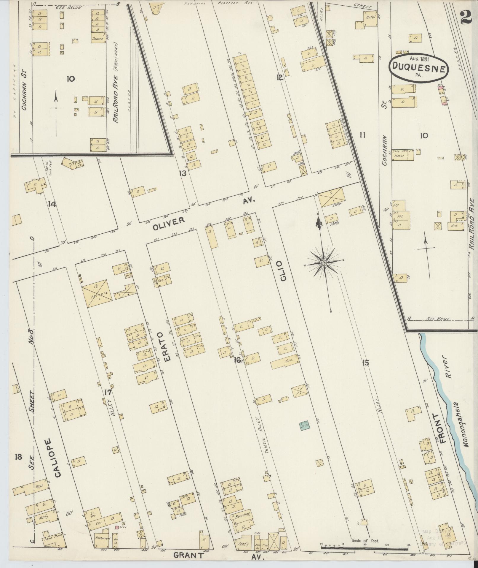 Sanborn Fire Insurance Map from Duquesne, Allegheny County, Pennsylvania (1891), Sheet #0002 - Historic Sanborn Fire Insurance Map Print, vintage old map wall art, antique decor, genealogy gift, Pennsylvania Pennsylvania map
