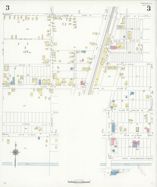 Sanborn Fire Insurance Map from Pompano, Broward County, Florida (1939), Sheet #0003 - Historic Sanborn Fire Insurance Map Print, vintage old map wall art, antique decor, genealogy gift, Florida Florida map