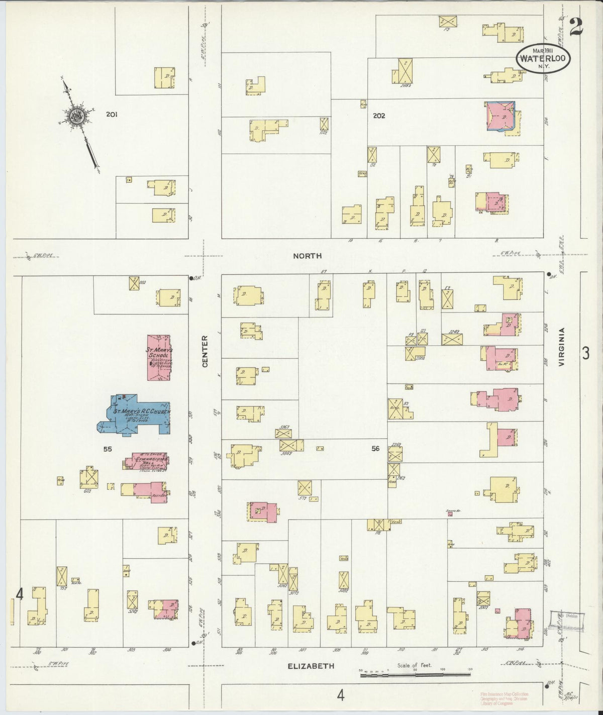 Sanborn Fire Insurance Map from Waterloo, Seneca County, New York (1911), Sheet #0002 - Complete Map Set gallery image, historic Sanborn map, vintage wall art, New York New York