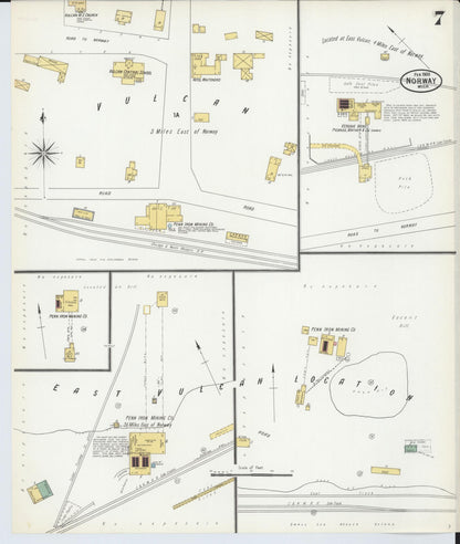 Sanborn Fire Insurance Map from Norway, Dickinson County, Michigan (1900), Sheet #0007 - Historic Sanborn Fire Insurance Map Print, vintage old map wall art, antique decor, genealogy gift, Michigan Michigan map